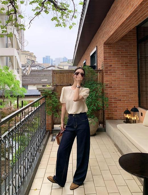 二店y 【68211】 三种裤长 早春款 高腰显瘦窄版直筒阔腿牛仔裤 商品图6