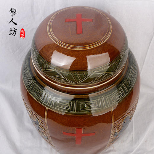 陶瓷骨灰盒 十字架宗教安息在乐园罐形陶瓷骨灰坛 商品图4