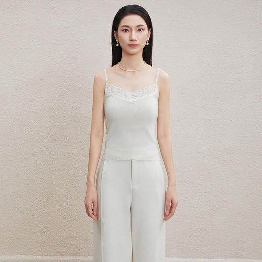 「自」全新升级【铂金会员146/天猫199/差价53】(51534)洛诗琳气质蕾丝花边拼接吊带2026新款含羊毛针织打底上衣51534 商品图1
