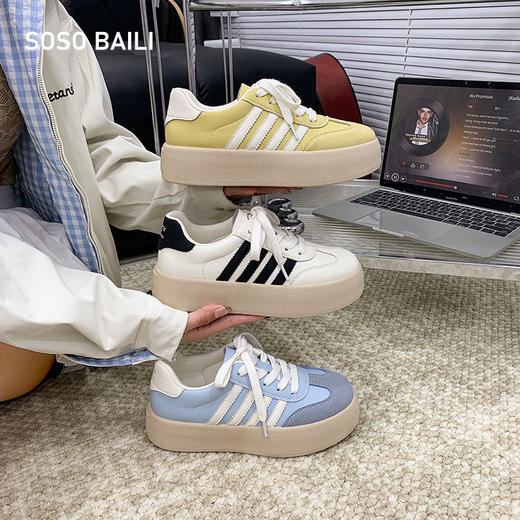 SOSO BAILI德训厚底休闲板鞋 显高显瘦百搭小白鞋 商品图11