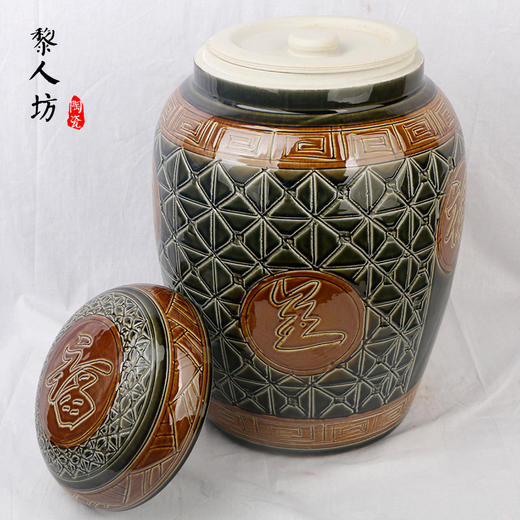 陶瓷骨灰坛双盖福禄双全大号雕刻罐形陶瓷骨灰罐 商品图2