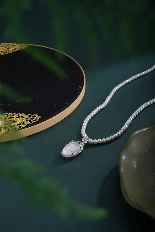 子佩集【珠联叶合】珍珠惜王妃项链【XXXL030】水沫玉叶子豆角2602 商品图2