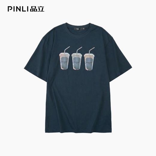 PINLI品立2026夏季新款印花烫钻圆领短袖T恤男士体恤潮牌上衣BG262111012 商品图3