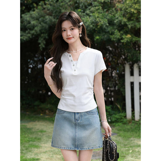 鹿向南「浅夏织梦」浅蓝色牛仔半身裙女夏季韩系小个子A字短裙子 商品图1