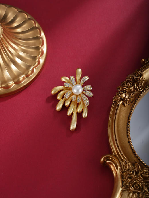 子佩集【花莹缀梦】珍珠惜王妃胸针【XXXZ271】镀金菊花烟花2602 商品图2