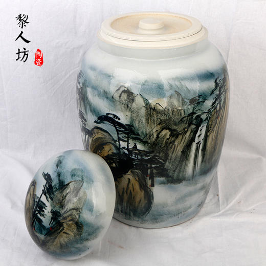 双层盖陶瓷骨灰坛子 黄山风景景德镇瓷器骨灰坛 商品图2