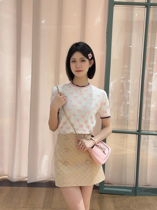 古驰嵌花圆领针织短袖 商品图3