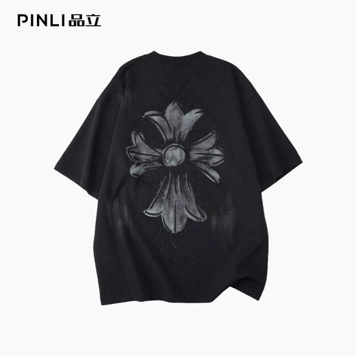 PINLI品立2026夏季新款男士宽松圆领十字架激光烧花短袖T恤上衣潮GD262111017 商品图2