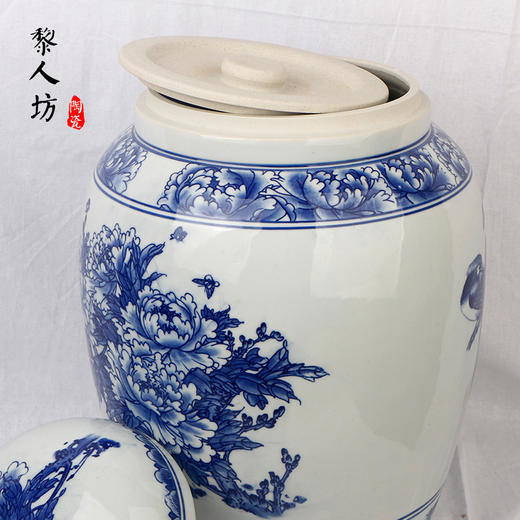 陶瓷大骨灰坛子 景德镇青花牡丹瓷器双层盖骨灰罐 商品图4