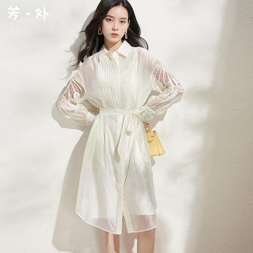 芳外夏季新款温柔知性莱赛尔衬衫裙吊带收腰裙子两件套女0208 商品图0