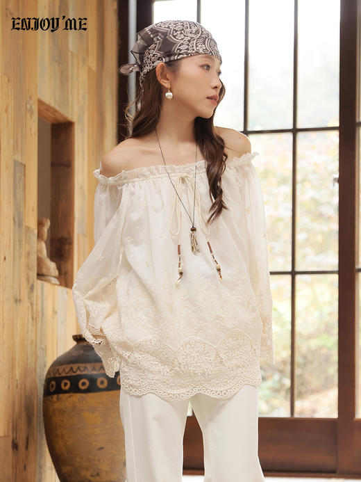 【门店同款】ENJOY春季“序光之旅”重工蕾丝刺绣上衣 169602111 商品图1