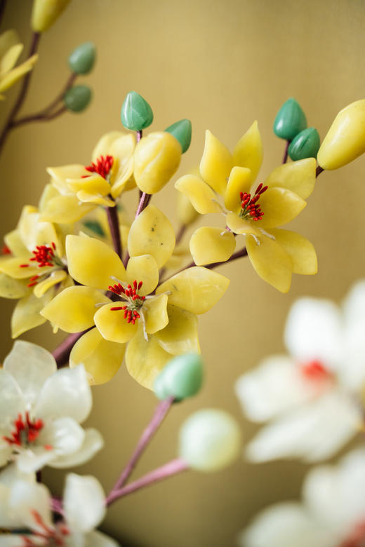 独角鹿西洋古董中国出品宝相花纹景泰蓝盆装饰「金枝玉堂」珍宝像生盆景一对 商品图8