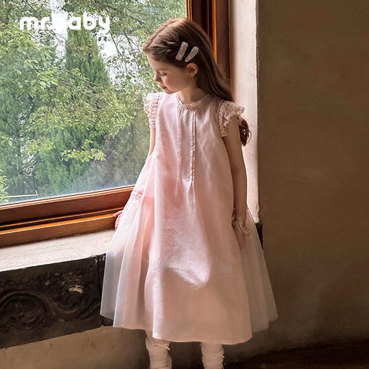 mr.baby26春夏女童甜美飞飞袖蕾丝花边天丝莱赛尔连衣裙公主裙 商品图2
