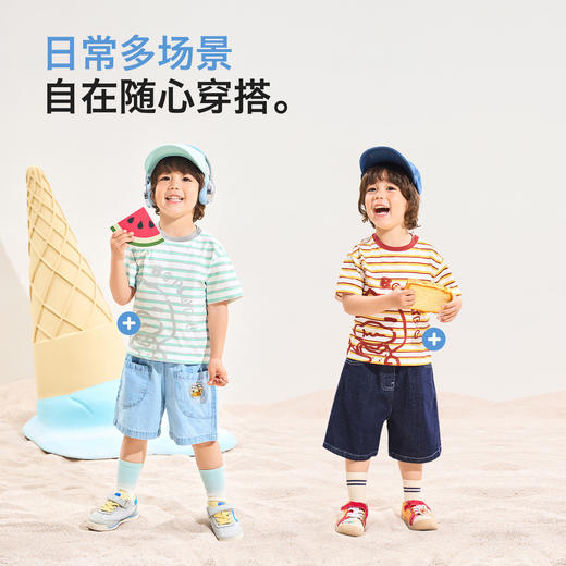 [冰感速干]bduck小黄鸭童装男童T恤短袖宝宝速干衣条纹儿童夏装薄90-140 BF2701003 商品图1