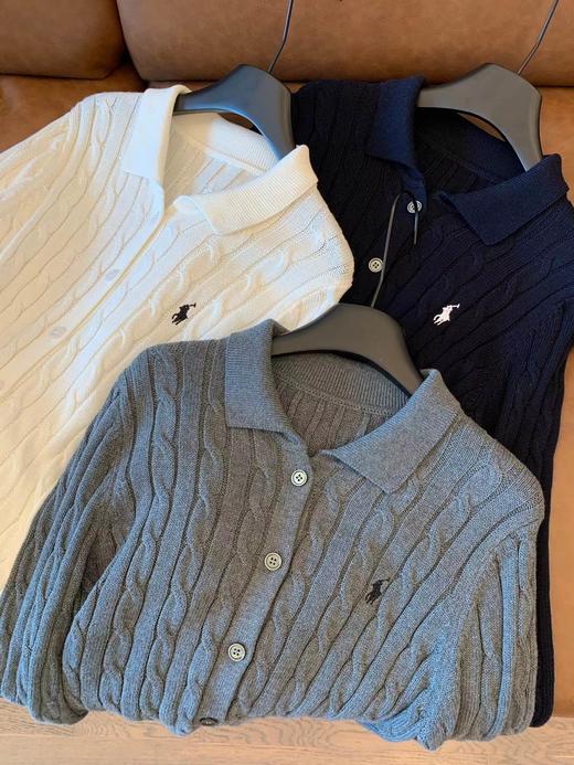 F031049早春POLO翻领绞花编织针织纽扣开衫外套 商品图1