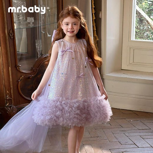 mr.baby女童连衣裙夏季2025新款亮片背心裙无袖公主风洋气礼服裙 商品图0