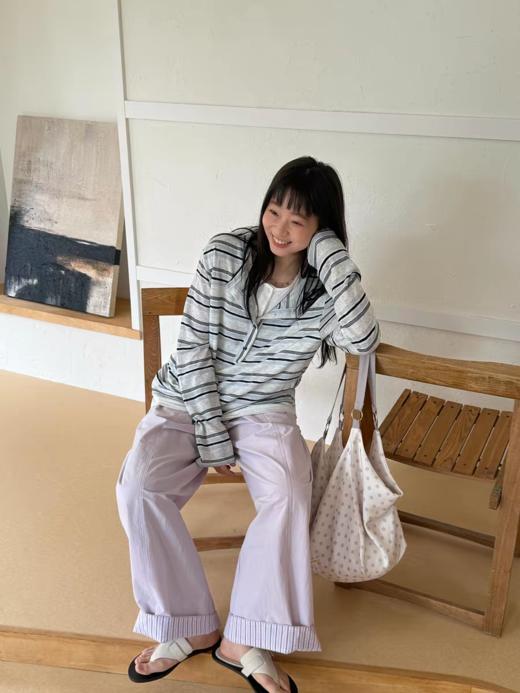 nothe Case布然/NC261828/「海滨漫步」宽松舒适双层假两件条纹亨利领针织长袖T 商品图3