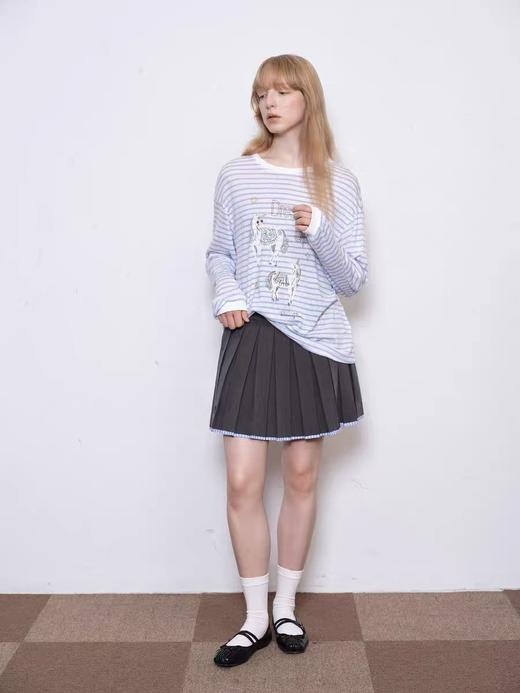 【赵露思/徐若晗同款】de*i 蓝白条纹冰镇感针织T恤 商品图3