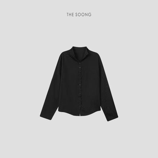 THESOONG|‘衣橱常青款’经典天丝羊毛立领黑色通勤衬衫外套女7519 商品图1