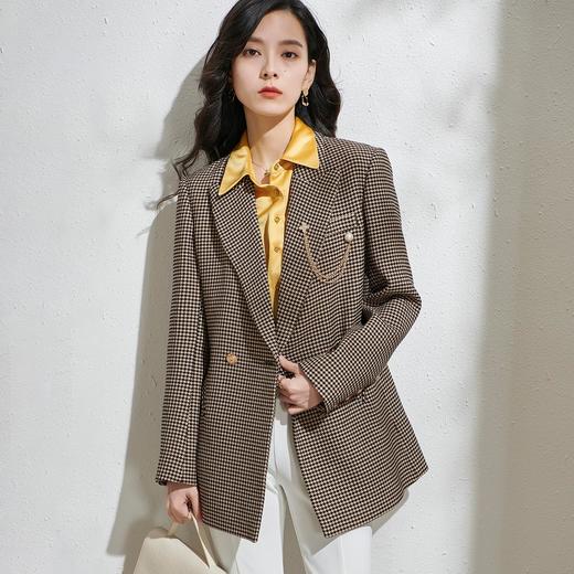 剩S/M/L 芳外春季新款复古经典千鸟格小西装外套宽松中长款西服女1970 商品图2