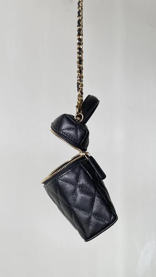 F031038斜纹丝绸混纺面料内里黑色香槟金扣链条手拎盒子包 商品图2