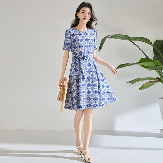 「高货sh」全新升级【铂金会员293/天猫389/差价96】(73949)洛诗琳气质收腰复古印花裙2026春夏设计感系带收腰连衣裙 商品图2