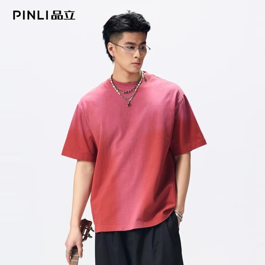 PINLI品立2026夏季男装宽松圆领落肩重磅纯棉水洗渐变短袖T恤潮牌GD262111024 商品图3