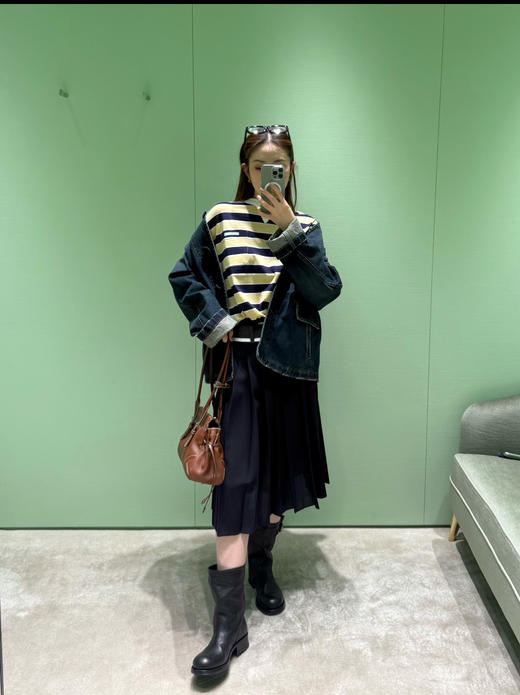 普拉达 新款藏青色中长款百褶裙 商品图3