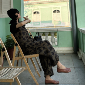 PanYiXiu/潘依绣羊毛天丝新中式国风提花V领马甲休闲裤套装M9217