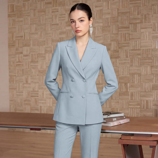 IWY/轻熟简约风雾霾蓝双排扣西装套装女高级感通勤职业装两件套CP2752 商品图3