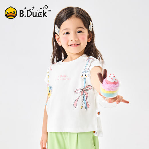 [抗菌驱蚊]bduck小黄鸭童装女童短袖T恤纯棉儿童夏装宝宝卡通上衣90-150 FF2701068 商品图0