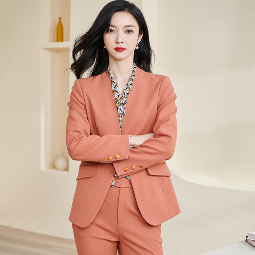 米思阳知性优雅纯色通勤百搭一粒扣长袖外套女5Q22CW2344 商品图2