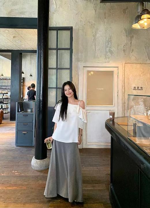 F031060早春新款天丝莱赛尔设计感荷叶边漏肩气质时尚反复穿搭百搭短袖衬衫 商品图0