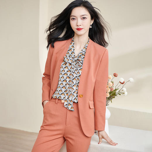 米思阳知性优雅纯色通勤百搭一粒扣长袖外套女5Q22CW2344 商品图1