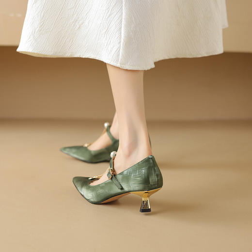 【预售7天】新中式国风尖头单鞋丝绸牛皮气质高跟鞋NDXC&6659 商品图2