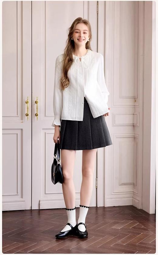 香y同款小香风miu系灰色毛呢外套/短裙/衬衫三件套 商品图8