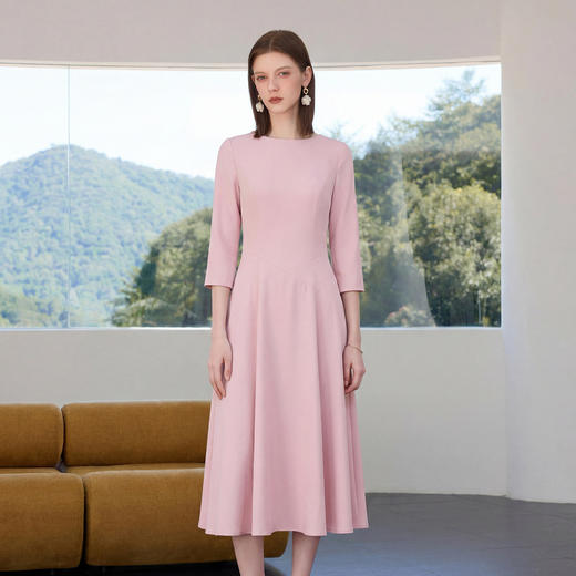 IWY/春秋新款粉色连衣裙女气质通勤时尚简约纯色西装裙Q1265-P 商品图1