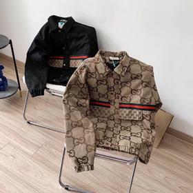 F031010复古拼接双G提花满印logo拉链帅气百搭翻领开衫外套