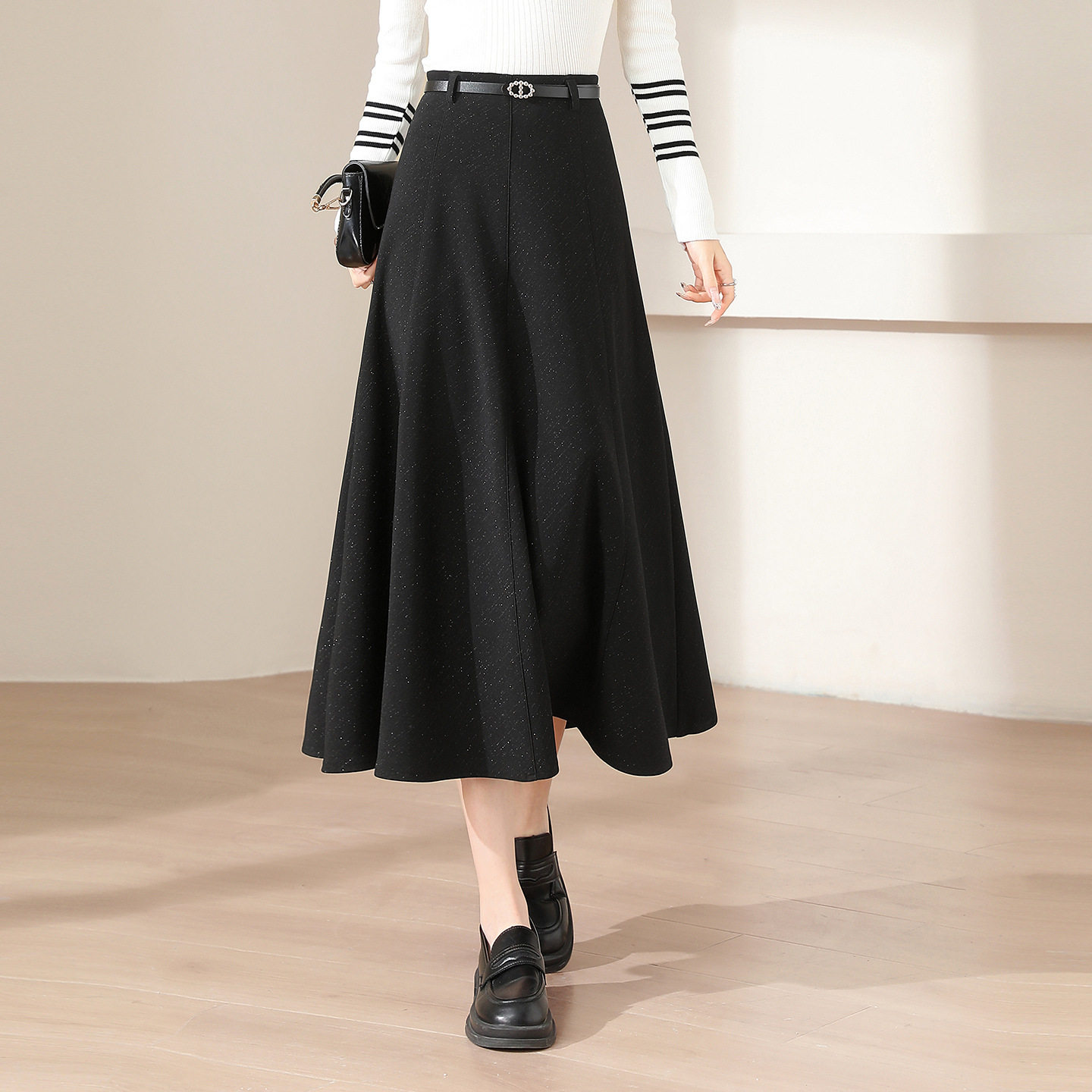 「自」全新升级【铂金会员146/天猫199/差价53】(51203)洛诗琳配腰带亮丝西装半身裙2026春季新款高腰显瘦中长A字裙