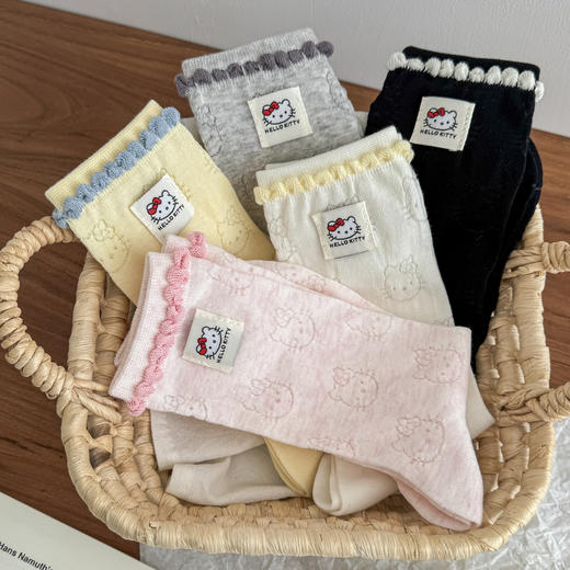 4双一组！春夏卡通kitty猫布标女袜棉袜 彩色泡泡口 轻薄镂空网眼 柔软透气 可爱满分 商品图9