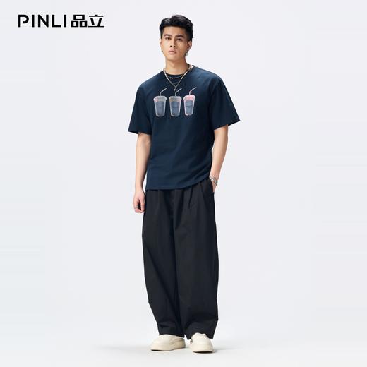 PINLI品立2026夏季新款印花烫钻圆领短袖T恤男士体恤潮牌上衣BG262111012 商品图1