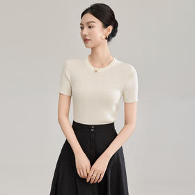 「高货wl」全新升级【铂金会员183/天猫249/差价66】(03002)洛诗琳气质羊毛混纺短袖上衣2026春夏新款正肩修身针织T恤