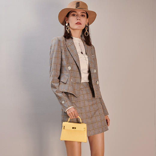 剩S/M/L 芳外春季新款小个子时尚套装气质格子短裙短西服两件套女0332 商品图3