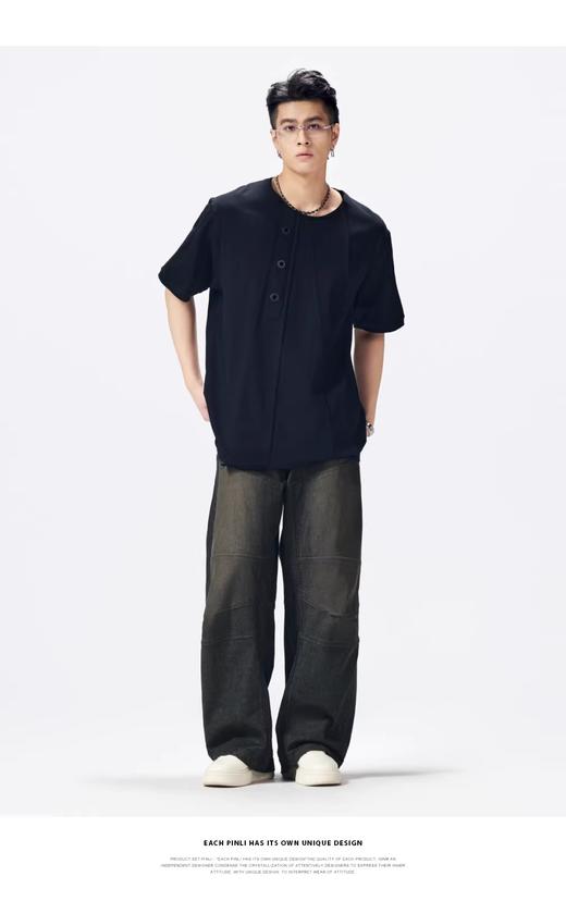 PINLI品立2026夏季新款男士宽松圆领短袖T恤纯色休闲打底上衣潮牌GD262111015 商品图2