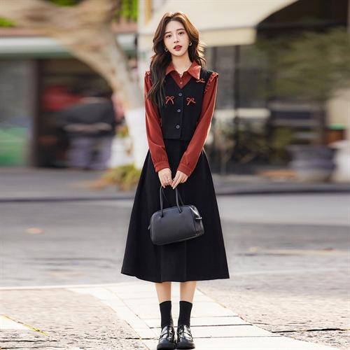 早春新款法式穿搭一整套连衣裙学院风气质减龄假两件裙子ZLF27112 商品图2