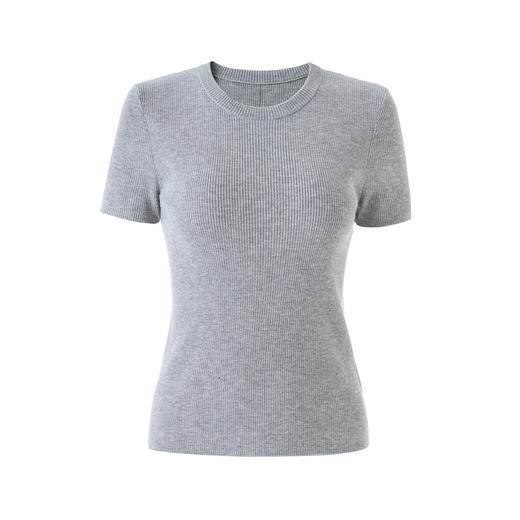 「高货wl」全新升级【铂金会员183/天猫249/差价66】(03002)洛诗琳气质羊毛混纺短袖上衣2026春夏新款正肩修身针织T恤 商品图4