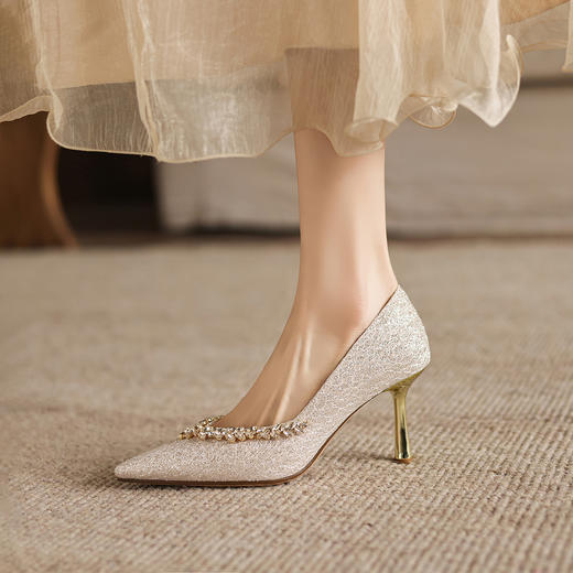 阿么手工女鞋法式细跟高跟鞋洋气不累脚宴会结婚伴娘小众婚鞋8CM 商品图3