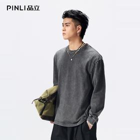 PINLI品立2026春季新款男士宽松纯色圆领落肩袖长袖T恤青年潮牌GD262111020