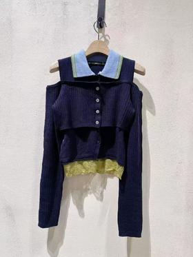 女款拼接polo领针织衫la001