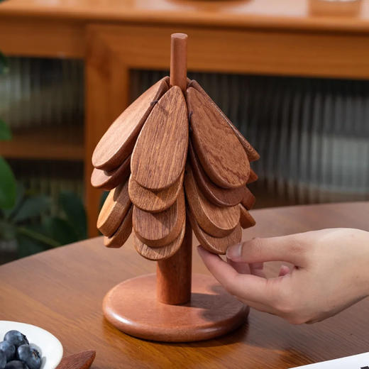 Trees&wind树型隔热餐垫4片|是隔热垫也是装饰品！高颜值耐高温，乌檀木整木质感好 商品图0